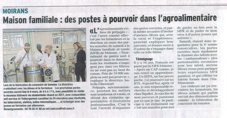 PORTES OUVERTES Le dauphiné Libéré parle de nous !